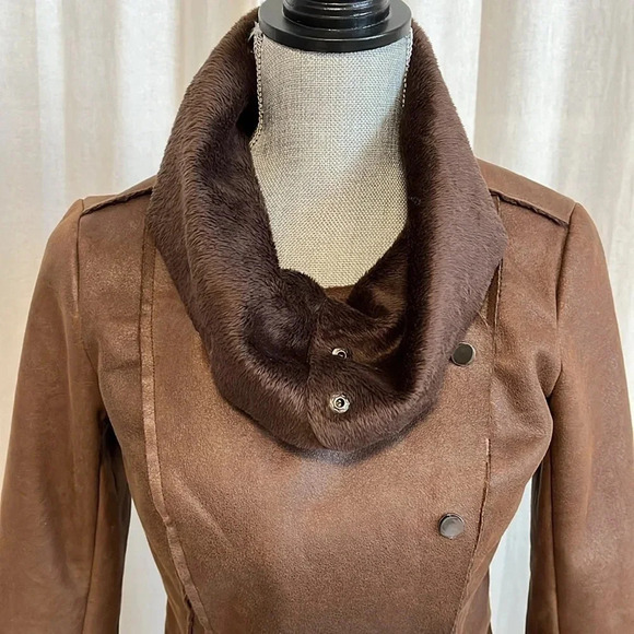 Shearling Faux Fur Jacket Brown, Size S - Picture 6 of 10